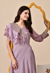 Lavender Chinon Sequin Zari Embroidered Indo-Western Set - Set of 2