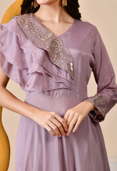 Lavender Chinon Sequin Zari Embroidered Indo-Western Set - Set of 2