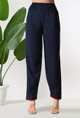 Navy Blue Woolen 2 Piece Set with Beautiful Kashmiri Embroidery on the Neckline - Set of 2