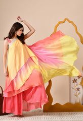 Lemon and Orange Ombre Dyed Chinon Indo-Western Set - Set of 2