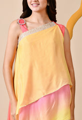 Lemon and Orange Ombre Dyed Chinon Indo-Western Set - Set of 2