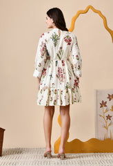 Boho Breeze Embroidered Mul Cotton Short Dress