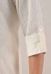 Cream Brush Painted Dobby Cotton A-Line Kurta Set- Set of 2