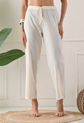 Cream Brush Painted Dobby Cotton A-Line Kurta Set- Set of 2