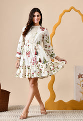 Boho Breeze Embroidered Mul Cotton Short Dress
