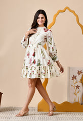 Boho Breeze Embroidered Mul Cotton Short Dress