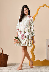 Boho Breeze Embroidered Mul Cotton Short Dress