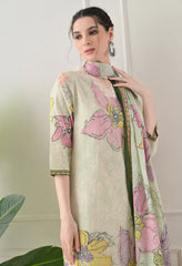 Green Cotton Digital Print Suit-Set of 3