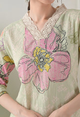 Green Cotton Digital Print Suit-Set of 3