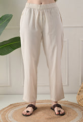 Cream Digital Print Suit with Kantha Sequence Work Detailing-Set of 3