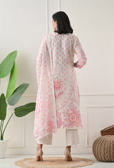 Cream Digital Print Suit with Kantha Sequence Work Detailing-Set of 3