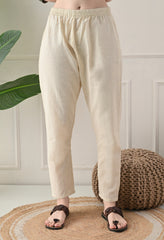 Cream Floral Digital Print Embroidered Cotton Suit- Set of 3