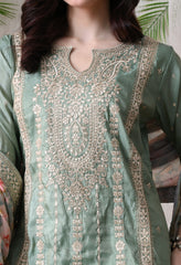 Sea Green Chinon Zari Work Floral Sharara Suit- Set of 3