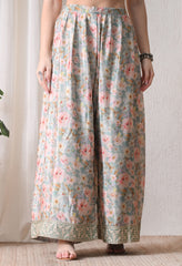 Sea Green Chinon Zari Work Floral Sharara Suit- Set of 3