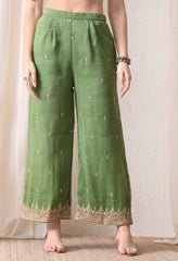 Green Crush Shimmer Tissue Zari Embroidered Suit- Set of 3