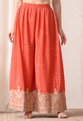 Orange Pink Ombre Chinon Zari Embroidery Sharara Suit- Set of 3