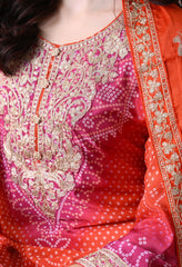 Orange Pink Ombre Chinon Zari Embroidery Sharara Suit- Set of 3