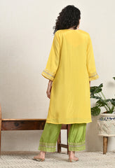Yellow & Green Lenzing Silk Gotta Work Kurta with Pants - Set of 2