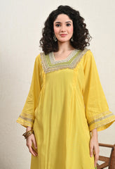 Yellow & Green Lenzing Silk Gotta Work Kurta with Pants - Set of 2