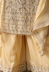 Lemon Chinon Zari Sequin Cut Work Sharara Suit- Set of 3