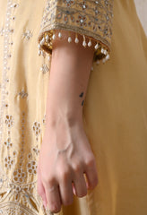 Lemon Chinon Zari Sequin Cut Work Sharara Suit- Set of 3