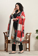 Black Floral Printed Muslin Hand Embroidered suit - Set of 3