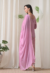 Lavender Shimmer Silk Zari Embroidered Indo-Western Set -Set of 3