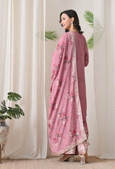 Blush Pink Chinon Zari Work Floral Sharara Suit- Set of 3