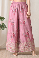 Blush Pink Chinon Zari Work Floral Sharara Suit- Set of 3