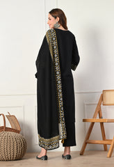 Black Cotton Flex Embroidered Suit- Set of 3