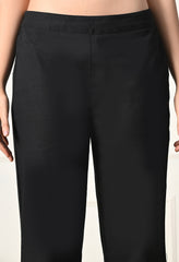 Black Cotton Flex Embroidered Suit- Set of 3