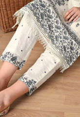 Luxurious Cream Cotton Embroidered Suit- Set of 3