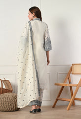 Elegant Cream Embroidered Cotton Suit- Set of 3