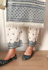 Elegant Cream Embroidered Cotton Suit- Set of 3