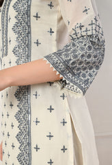 Elegant Cream Embroidered Cotton Suit- Set of 3