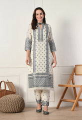 Elegant Cream Embroidered Cotton Suit- Set of 3