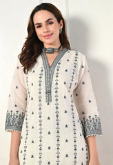 Cream Cotton Suit with Fine Embroidery- Set of 3