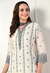 Cream Cotton Suit with Fine Embroidery- Set of 3