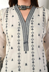 Cream Cotton Suit with Fine Embroidery- Set of 3