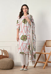 Cream Cotton Suit- Set of 3