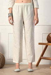 White Cotton Flex Embroidered Kurta with Pants- Set of 2