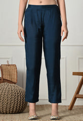 Teal Blue Green Silk Digital Print Embroidered Suit-Set of 3