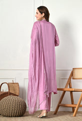 Lavender Chinon Hand Embroidered A-Line Suit- Set of 3