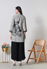 Grey & Black Digital Print Muslin Co-ord Set- Set of 2