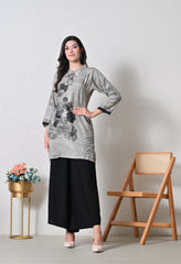 Grey & Black Digital Print Muslin Co-ord Set- Set of 2
