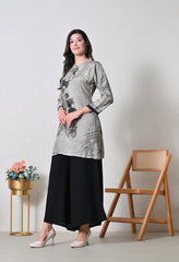 Grey & Black Digital Print Muslin Co-ord Set- Set of 2