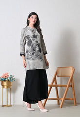 Grey & Black Digital Print Muslin Co-ord Set- Set of 2