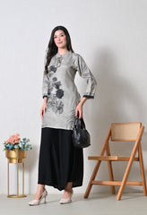 Grey & Black Digital Print Muslin Co-ord Set- Set of 2