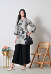 Grey & Black Digital Print Muslin Co-ord Set- Set of 2