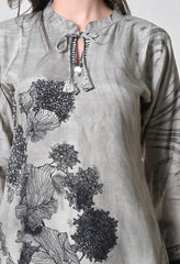 Grey & Black Digital Print Muslin Co-ord Set- Set of 2